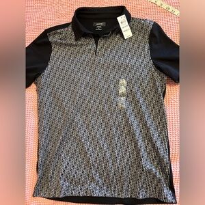 Alfani Black and Gray Patterned Polo Shirt